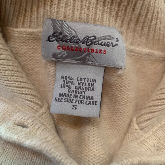 VTG Eddie Bauer Women's Cardigan Angora Fair Isle Beige Blue Sz M Cottagecore - Picture 16 of 16